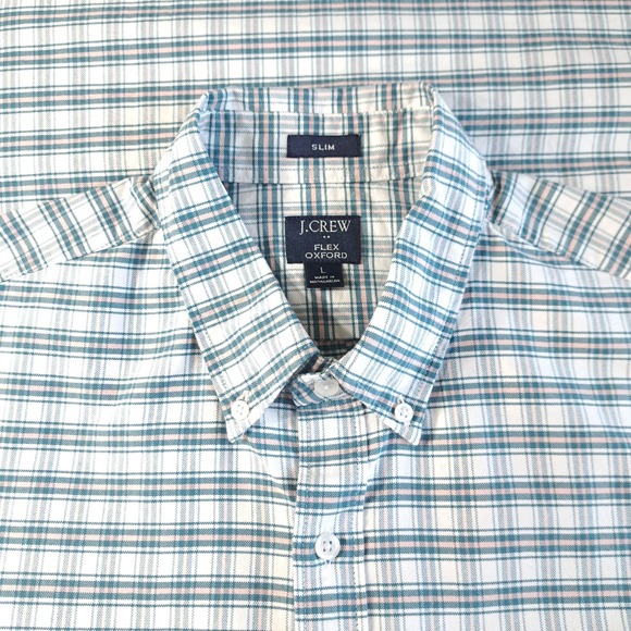 J.Crew Factory Men's Collared Button-Down Shirt‎ L Slim Green Plaid Long Sleeves - Picture 4 of 10